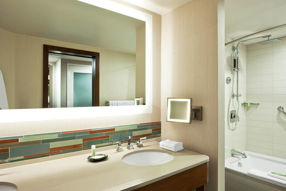 Large Bathroom with tub/shower unit with double vanities in the Atlantic Ocean Suite at The Westin Hilton Head Resort 1000