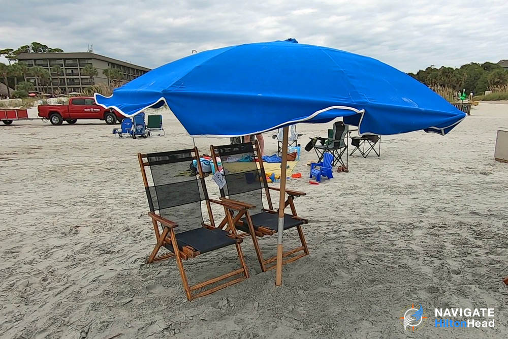 Beach Rentals with chairs and umbrella at Coligny Beach