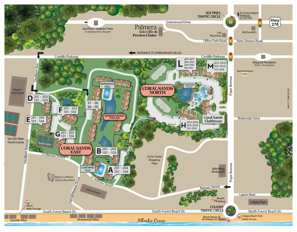 Resort Map of the Coral Sands Resort by Palmera in Hilton Head 1000