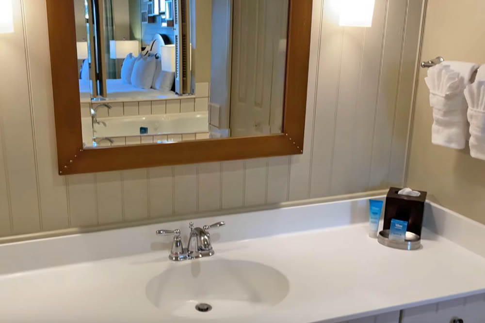 Bathroom in the Master Bedroom with long vanity and single sink 1 Bedroom Villa at the Disney Hilton Head Resort 1000