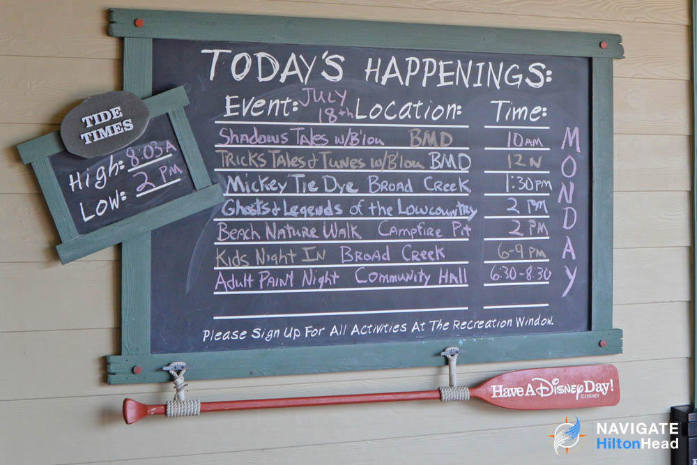 Activity board by the Big Dipper Pool at the Disney Hilton Head Resort 1000