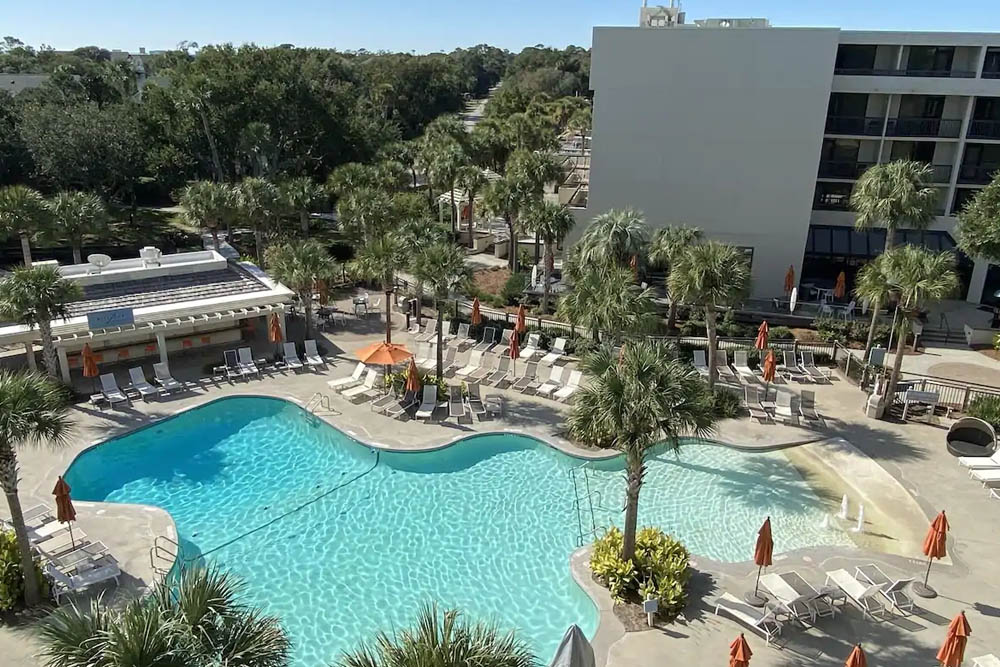 Family pool from above at the Sonesta Hilton Head Resort 1000