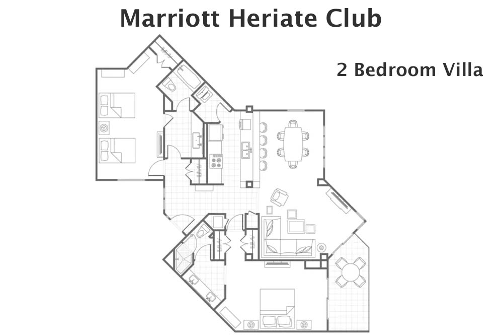 Floorplan of the 2 Bedroom Villa at the Marriott's Heritage Club Resort in Sea Pines Hilton Head