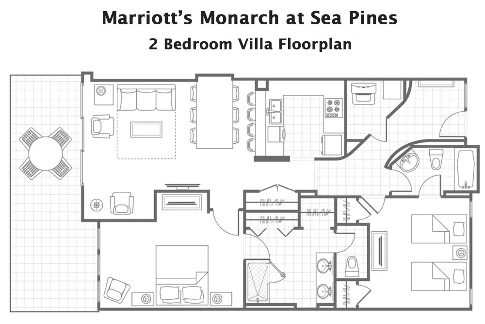 Floorplan of the 2-Bedroom Villa at the Marriott Monarch at Sea Pines in Hilton Head