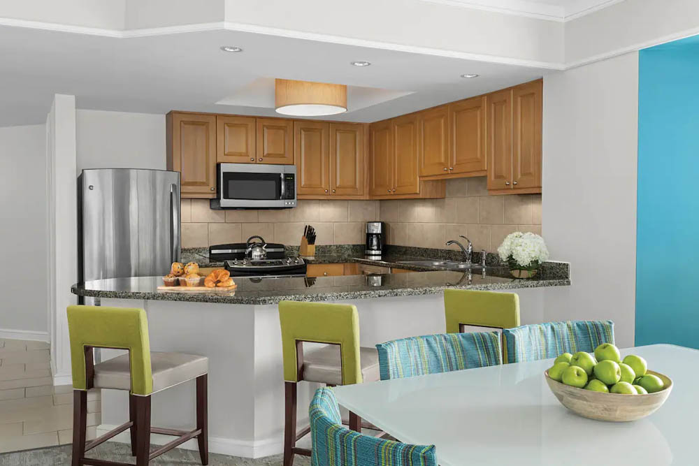 Full size kitchen in the two bedroom villa at the Marriott Grande Ocean Resort in Hilton Head Island 1000
