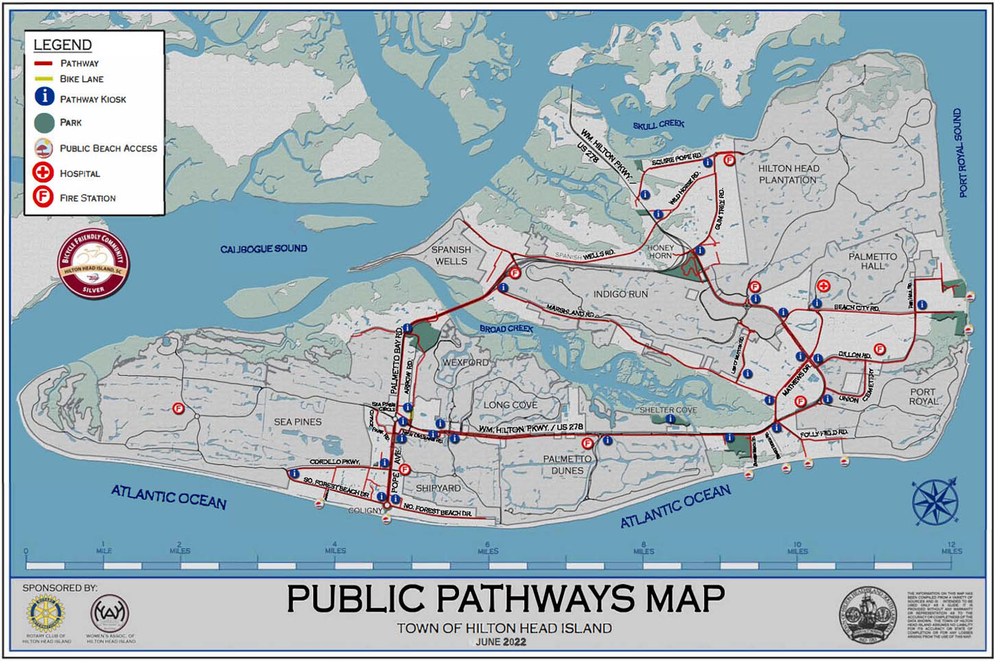 Hilton Head Island Public Map showing Pathways for Bike and Walking 2022