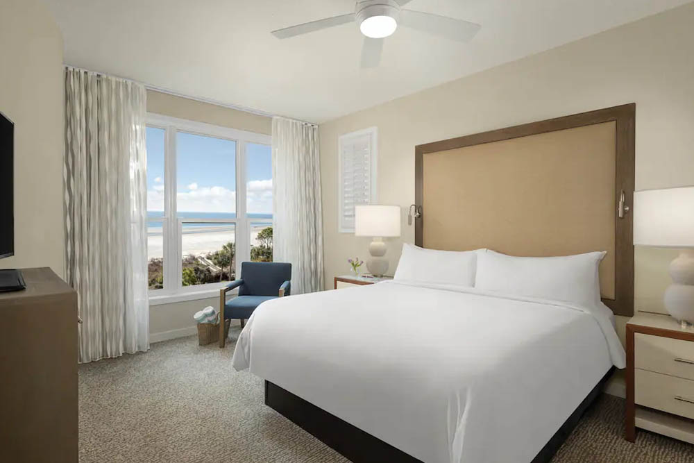 Master Bedroom with views of the Ocean in the 2-Bedroom Villa at the Marriott Monarch at Sea Pines in Hilton Head 1000