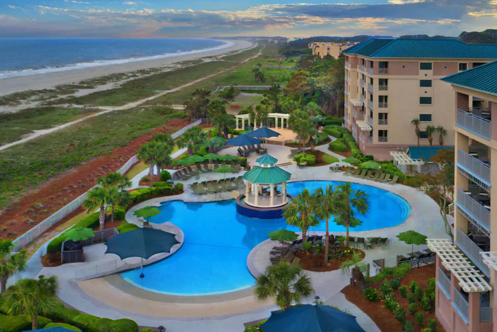 Overlooking the Pool, Beach and Ocean from the Marriott Barony Beach Resort in Hilton Head 1000