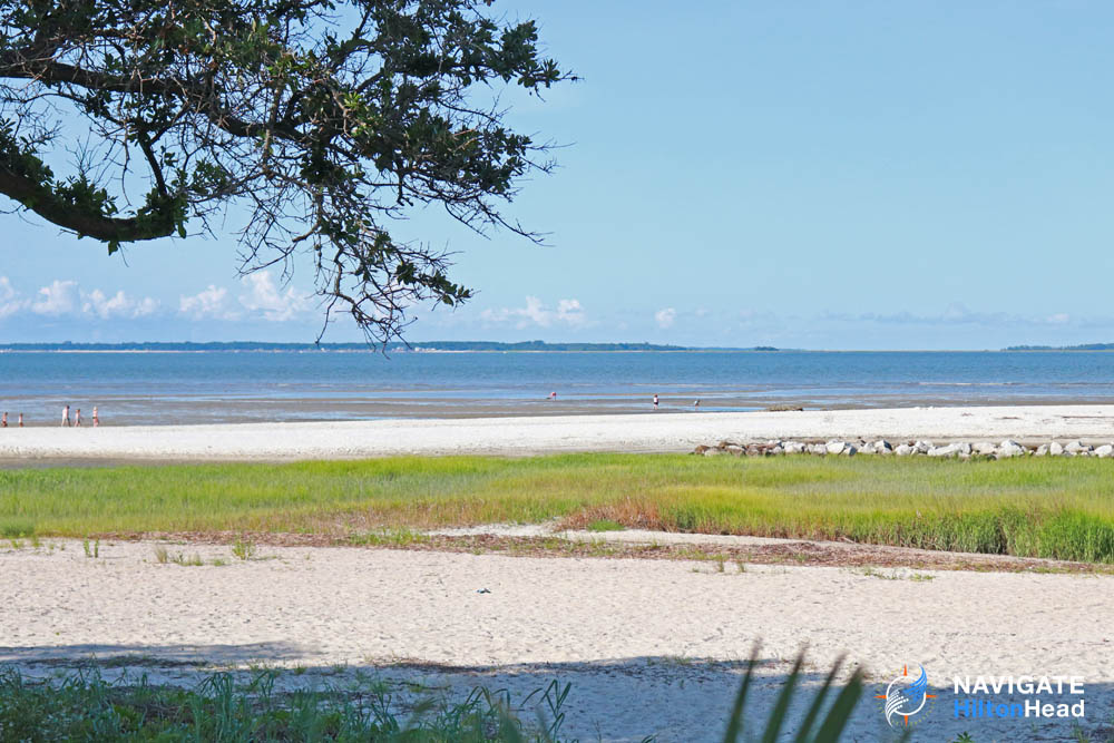 View of Port Royal Sound and the beach from the path exit at the Mitchelville Freedom Park in Hilton Head 1000
