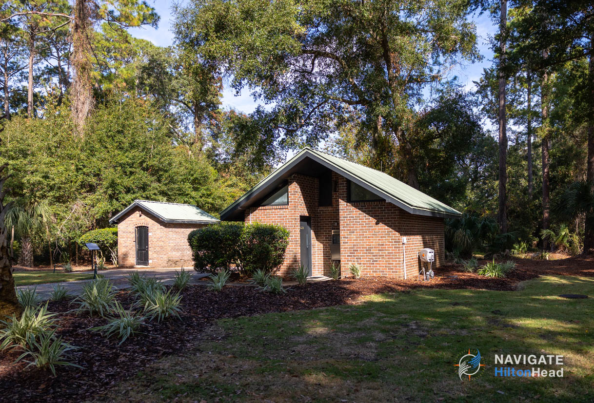 Restrooms and Oil House front at the Hilton Head Rear Range Lighthouse in Leamington 1200