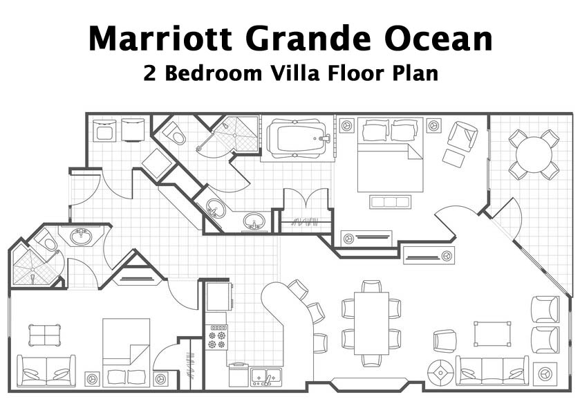 Floorplan of the two bedroom villa at the Marriott Grande Ocean Resort in Hilton Head Island