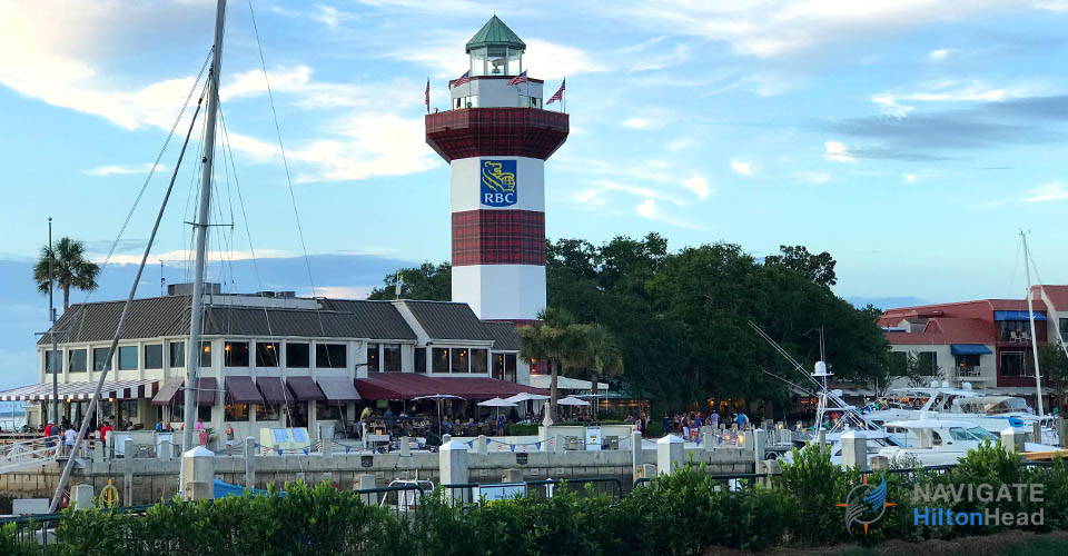 Harbour Town Lighthouse on the marina docks from golf course 960